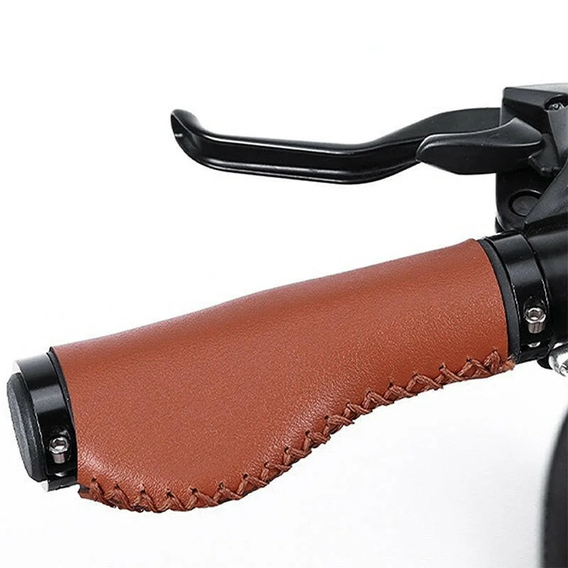 Bike helmet with durable padding-Bicycle Handlebar Cover Mountain road Cycling Bike MTB Grips Smooth Soft leather Aluminum alloy Anti-slip Handle Grip Cowhide