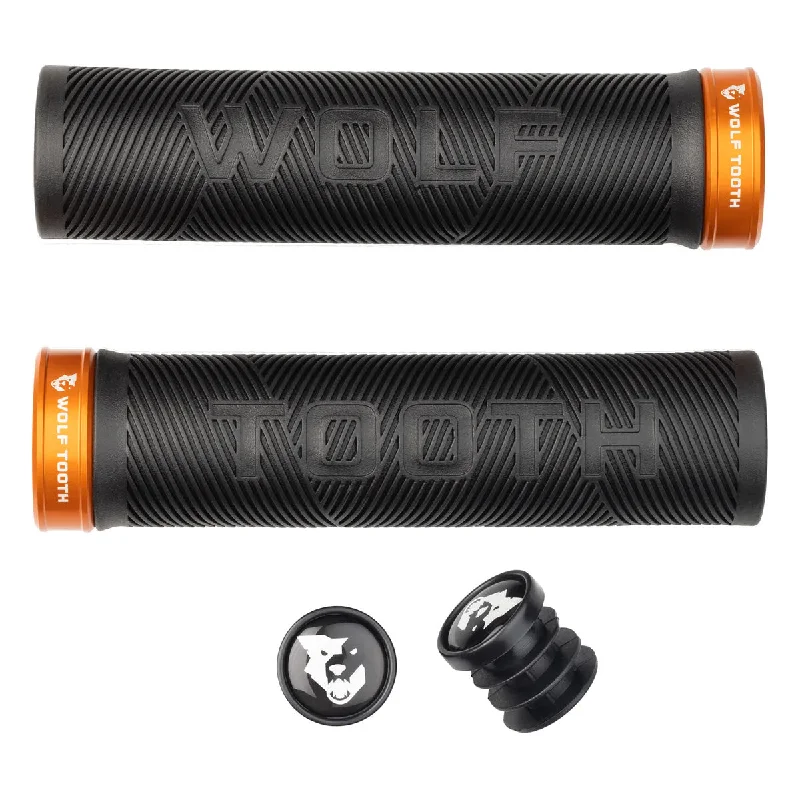 Bike shoes with stretch liner-Wolf Tooth Components Echo Lock-On Grip Set Black/Orange