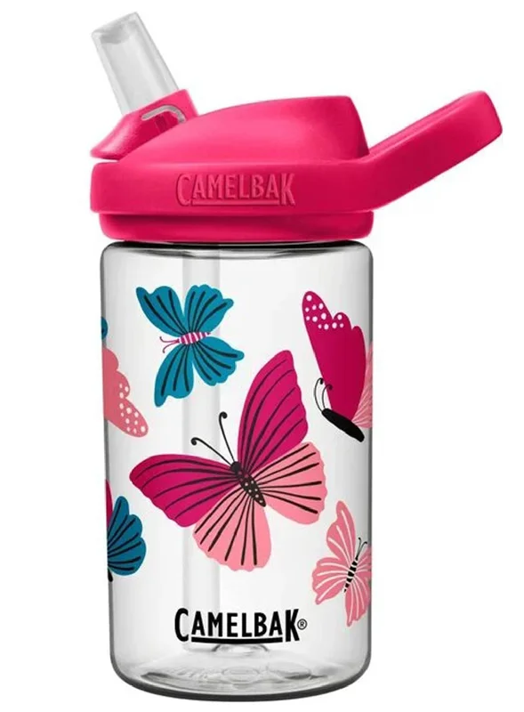 Bike helmet with thermal straps-Camelbak eddy+ Kids Water Bottle - 14oz - Colorblock Butterflies