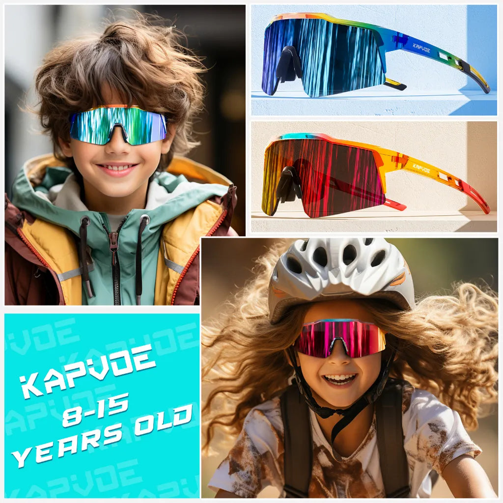 Cycling tights with stretch straps-Kapvoe Child Photochromic Sports Sunglasses Cycling Glasses Kids UV400 Boys Bike Skating for Girls Outdoor Bicycle Protectionon