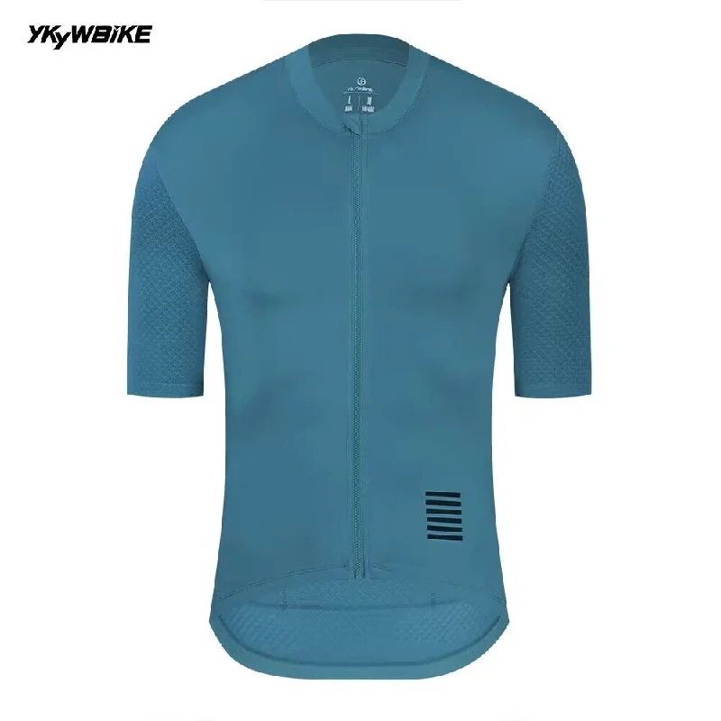 Cycling bib tights with gel pads-YKYW Men's Cycling Jersey Breathable Back Pocket Summer Reflective peacock blue