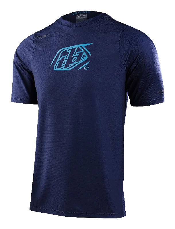 Bicycle helmet for all-terrain biking-Troy Lee Designs Skyline Short Sleeve MTB Jersey - Iconic - Navy - 2023