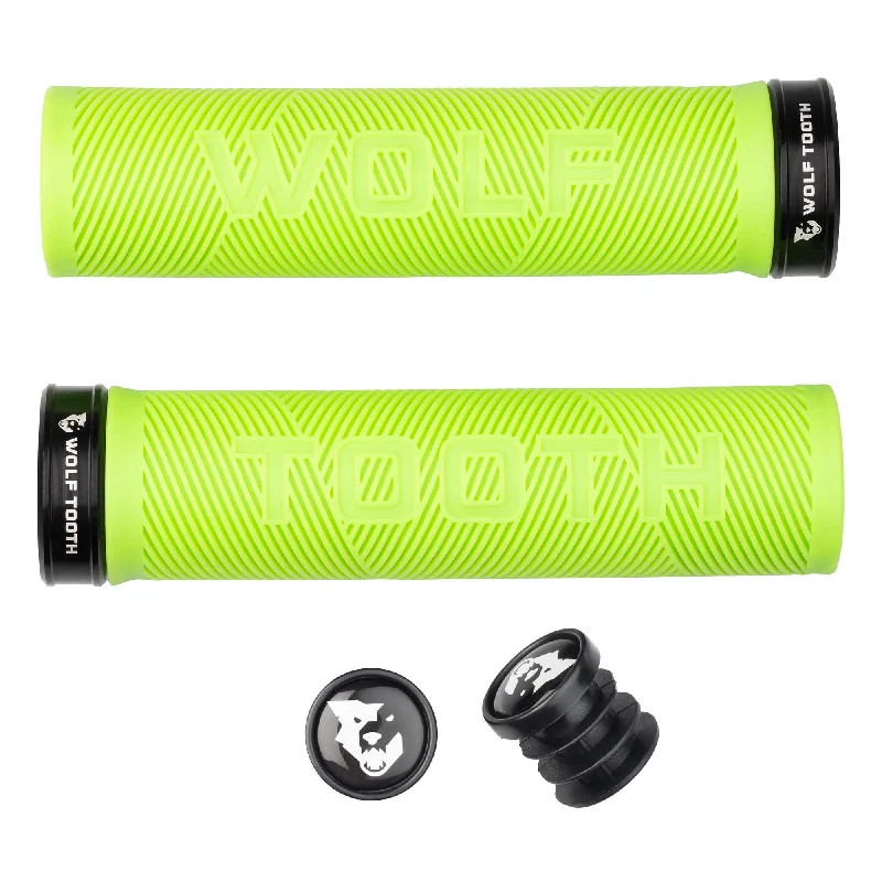 Bicycle jersey with stretch liner-Wolf Tooth Components Echo Lock-On Grip Set Green/Black