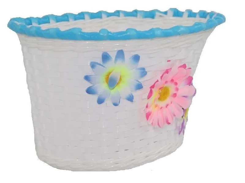 Bike riding knee pads with thermal-GIRLIE KIDDIES BIKE WICKER BASKET WHITE, PINK & BLUE CUTE FLOWERS GREAT IDEAL PRESENT