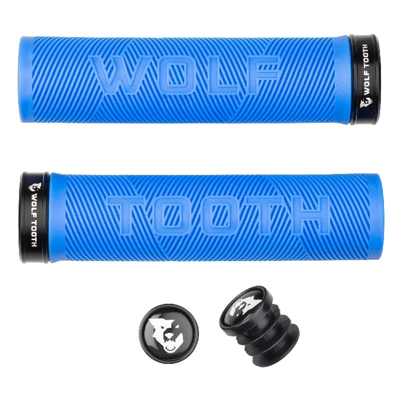 Bicycle socks with stretch liner-Wolf Tooth Components Echo Lock-On Grip Set Blue/Black