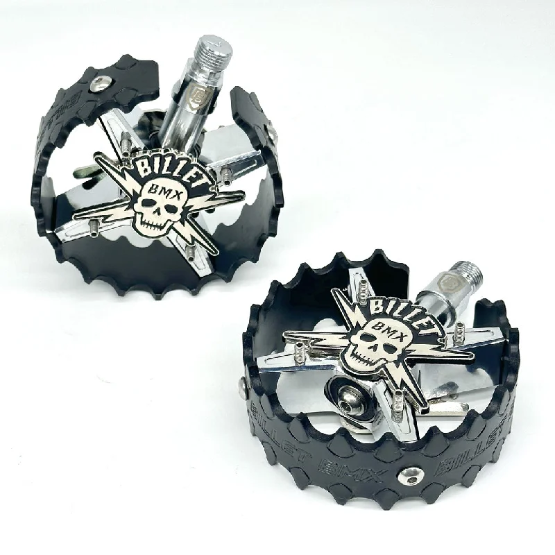 Bicycle socks with airflow straps-BILLET BMX SKULL CHROME PRO SERIES ROUND PEDAL SET 9/16