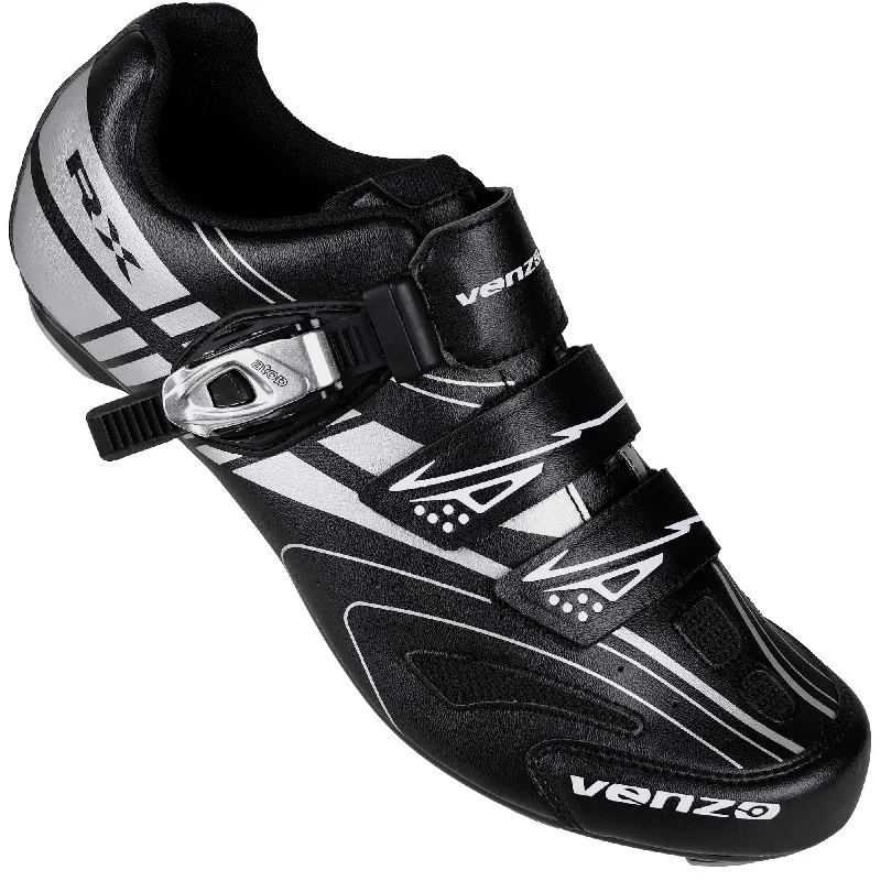 Bicycle socks with thermal straps-Venzo RX Bicycle Unisex Men's or Women's Road Cycling Riding Shoes - Compatible with Peloton for Shimano SPD & Look ARC Delta - Perfect for Indoor Indoor Road Racing Bikes Black 46