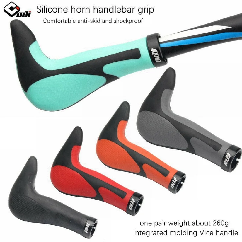 Bike riding shoes with cushioning-Odi Bicycle Silicone Handlebar Grips Integrally-formed Horn Handlebar Cycling Hand Rest Mountain Folding Bike Lock Ring Cover