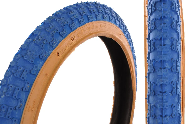 Bike shoes with thermal lining-PAIR 16x1.75” MINI BURNER-BMX-KIDS BIKE TYRES BLUE COMPE 3 TREAD GUMWALL