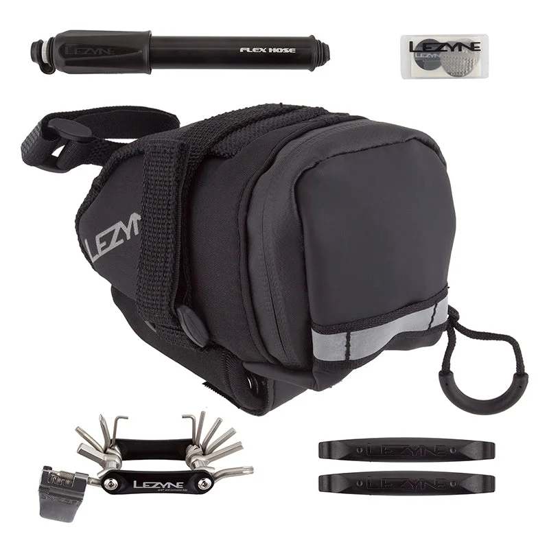 Cycling jacket with durable padding-Lezyne M-Caddy Sport Saddle Bag Kit Black