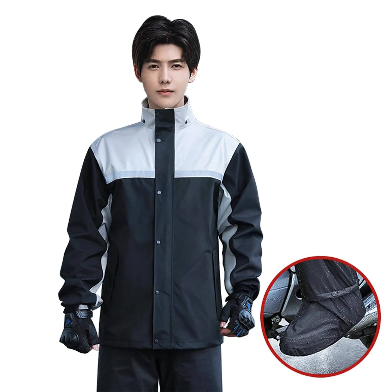 Cycling tights with thermal shell-Men Motorcycle Rain Gear Outdoor Reflective Waterproof Rain Jacket Pants and Rain Shoe Cover Rain Suit for Cycling Hiking