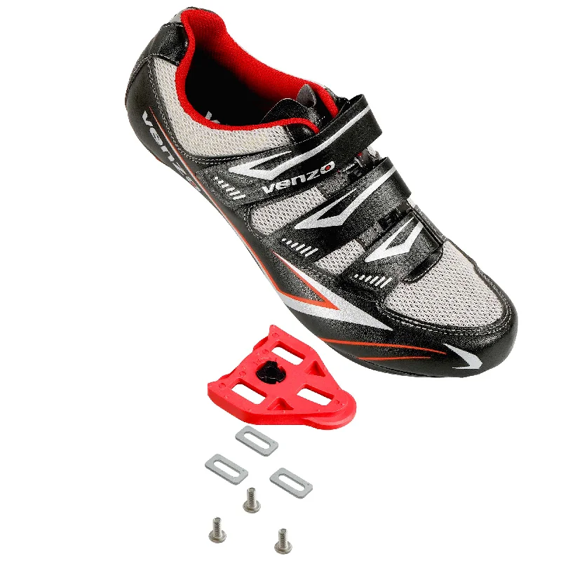 Bike shoes with stretch liner-Venzo Bicycle Road Cycling Riding Shoes - 3 Straps - Compatible with Look Delta & for Shimano SPD-SL - Perfect for Road Racing Bikes Black 37